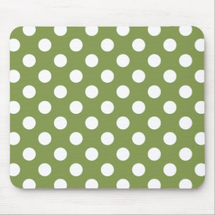 Tapis De Souris Pois blancs sur vert olive