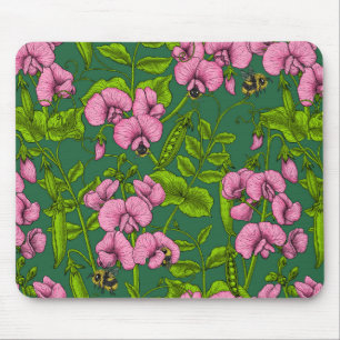 Tapis De Souris Pois doux et bourdons, vert et rose
