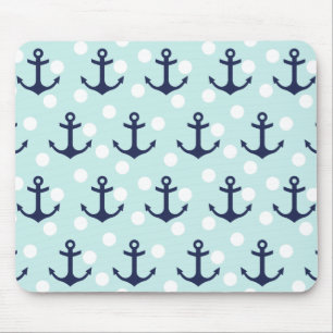 Tapis De Souris Pois et ancres en bon état nautiques de bleu