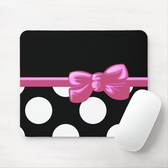 Tapis De Souris Pois, Motif Polka Dot, noir et blanc (Avec souris)