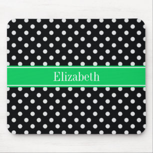 Tapis De Souris Pois noirs blancs Nom d'émeraude Monogramme
