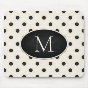 Tapis De Souris Pois noirs sur blanc antique Monogramme
