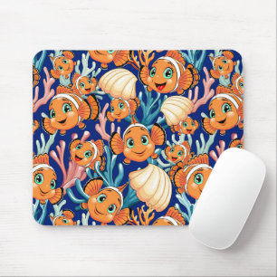 Tapis De Souris Poisson clown Dessin animé Mignon Famille Sous l'e