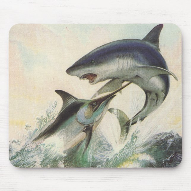 Tapis De Souris Poissons - Marlin noir et requin de Mako (Devant)