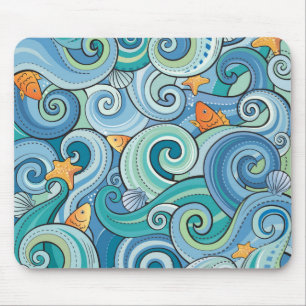Tapis De Souris Poissons parmi le motif de vagues