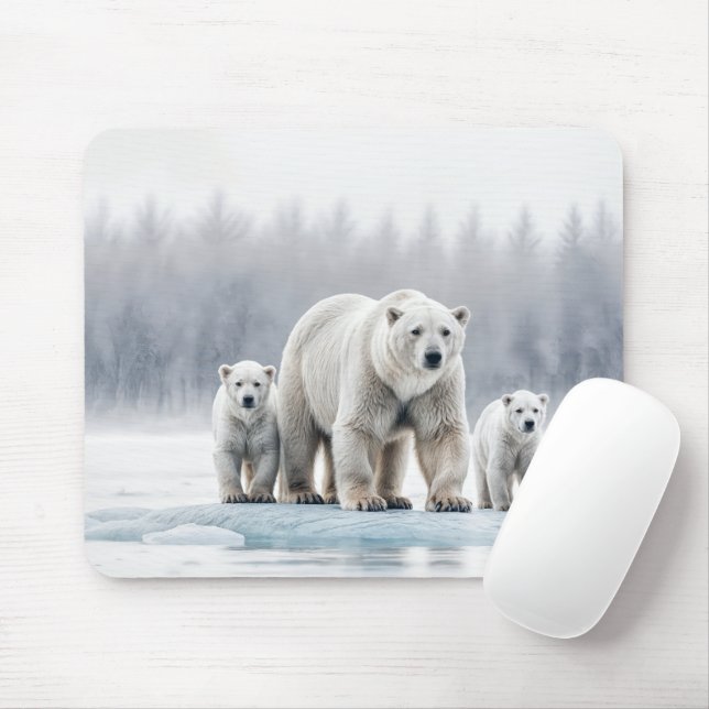 Tapis De Souris Polar Bear Family On an Ice Floe (Avec souris)