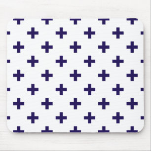 Tapis De Souris Polka bleu marine croise sur blanc