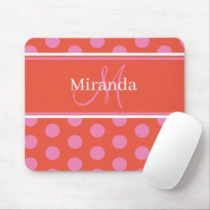 Tapis De Souris Polka Dot Monogramme Script Rose Orange Girly