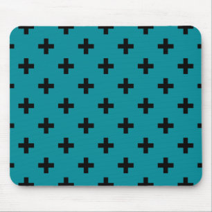 Tapis De Souris Polka noire croise sur turquoise