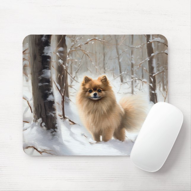 Tapis De Souris Poméranienne Laisser Neige Noël (Avec souris)