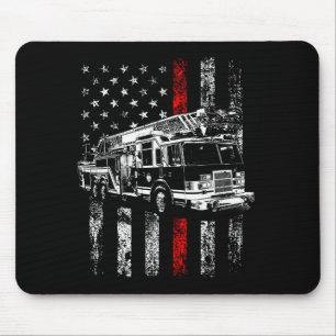 Tapis De Souris Pompier Drapeau Américain Ligne Rouge Fine Pompier