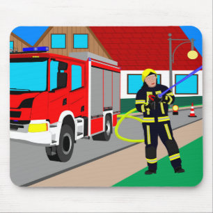 Tapis De Souris Pompier en service d'incendie à éteindre