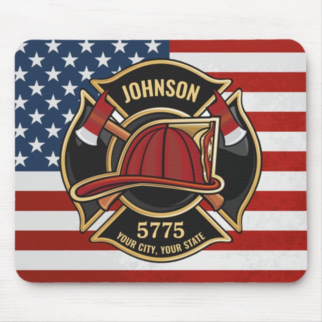 Tapis De Souris Pompier Secourt incendie Département USA Drapeau p (Devant)