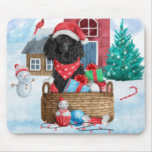 Tapis De Souris Poodle  Chien dans la maison de Noël enneigée 
