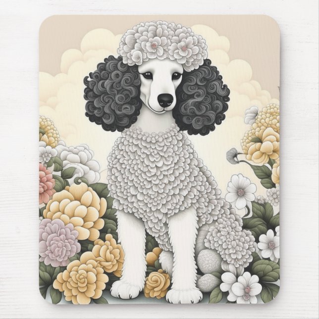 Tapis De Souris Poodle en Fleurs Whimsical (Devant)