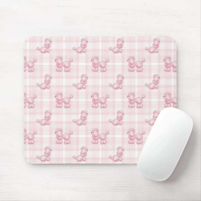 Tapis De Souris Poodles Roses Sur Plaid (Avec souris)