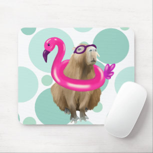 Tapis De Souris Pool Party Cute Capybara Avec Flotte Flamant rose
