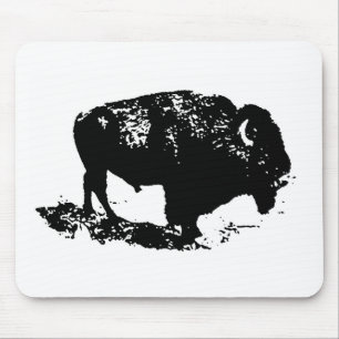 Tapis De Souris Pop Art Black White Buffalo Bison Silhouette