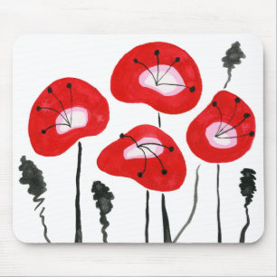 Tapis De Souris Poppies Rouges, Lumière Moyen-siècle Moderne, Uniq