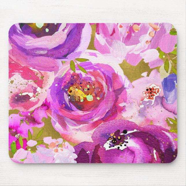 Tapis De Souris Pops de rose et violet floral vibrant (Devant)
