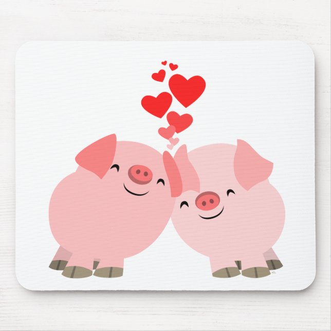 Tapis De Souris Porcs mignons de bande dessinée dans l'amour (Devant)