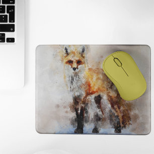 Tapis De Souris Portrait aquarellé du renard roux 02
