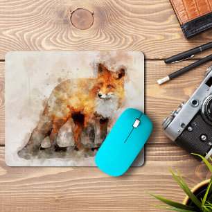 Tapis De Souris Portrait aquarellé du renard roux 04