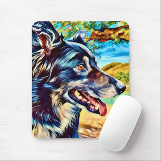 Tapis De Souris Portrait Artistique de Border Collie Paysage Scéni
