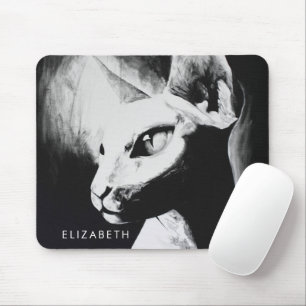 Tapis De Souris Portrait d'animal Chat Sphynx Sans Poils Noir Blan