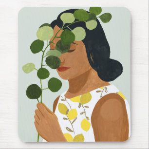 Tapis De Souris Portrait de botanique - femme avec la verdure