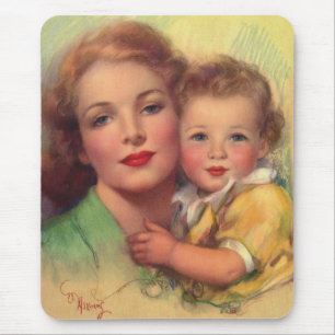 Tapis De Souris Portrait de famille vintage de mère et d'enfant