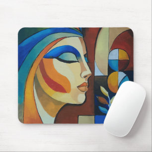 Tapis de souris Portrait de femme cubiste abstrait