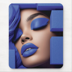 Tapis De Souris Portrait de géométrie bleue d'une fille noire