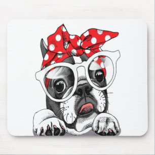 Tapis De Souris Portrait Français Buldog Dans Un Headband