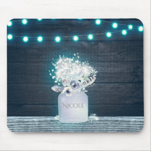 Tapis De Souris Pot de fleurs Mason & Lumières de chaîne bleue Rus