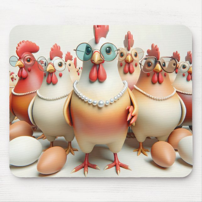 Tapis De Souris Poules Amusantes Avec Colliers De Perles (Devant)