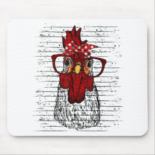 Tapis De Souris Poulet avec bandeau de bandana et lunettes mignonn