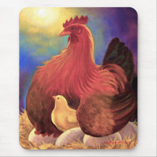 Tapis De Souris Poulet avec l'art de ferme de poussin - multi