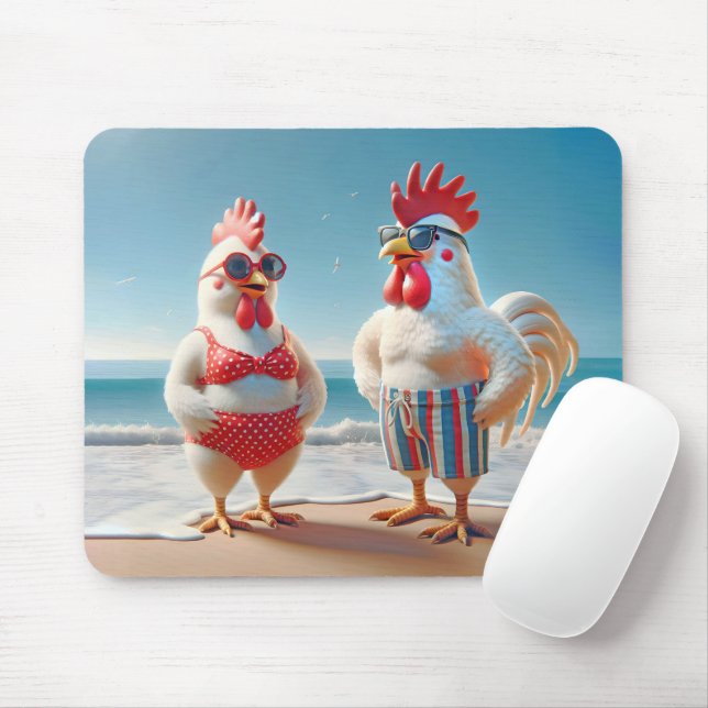 Tapis De Souris Poulets blancs portant des maillots de bain (Avec souris)
