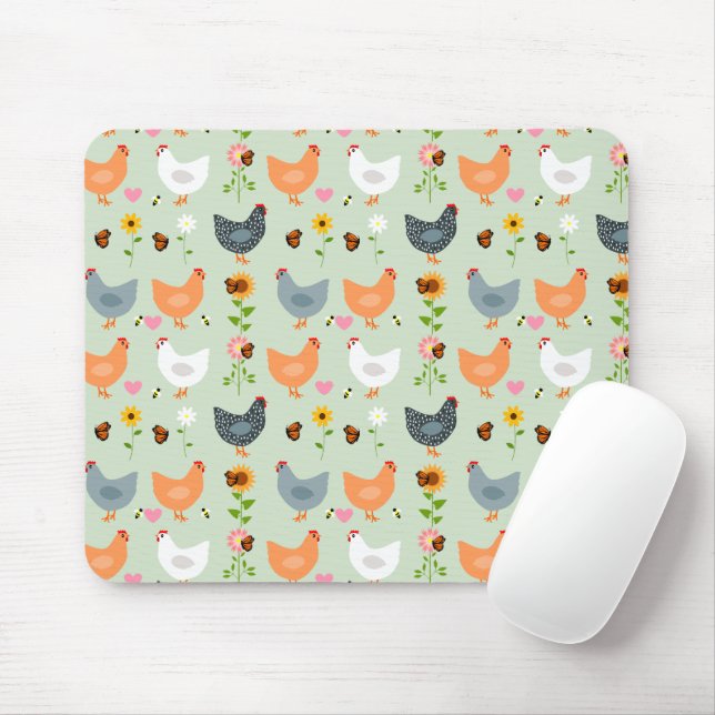 Tapis De Souris Poulets dans les fleurs Green Mouse Pad (Avec souris)