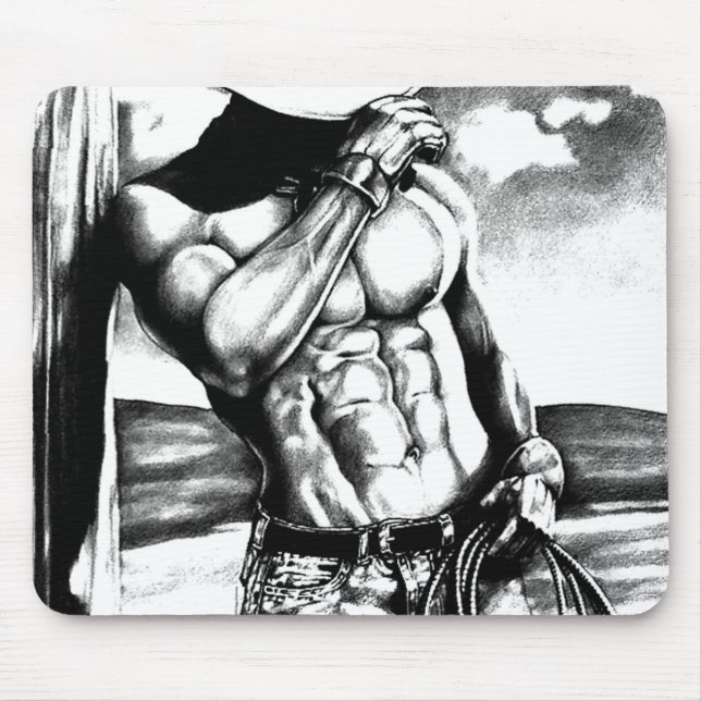 Tapis De Souris Pour hommes l'art masculin musclé cowboy bodybuild (Devant)
