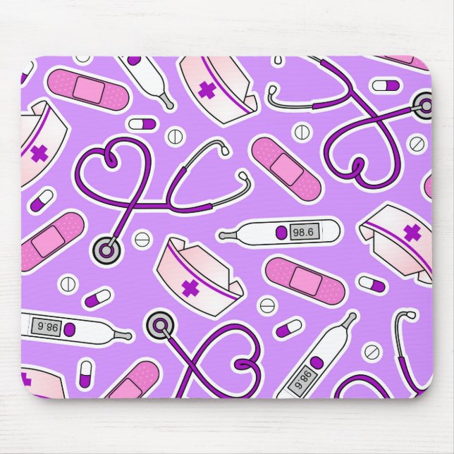 Tapis De Souris Pourpre de motif d'amour d'infirmière (Devant)