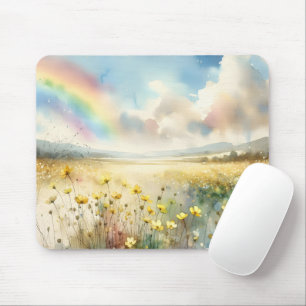 Tapis De Souris Pré fleur sauvage avec arc-en-ciel