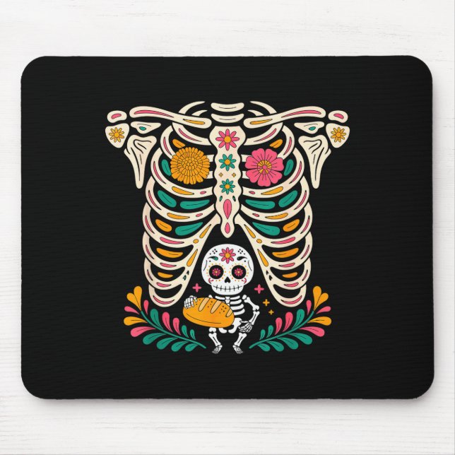 Tapis De Souris Pregnancy Skeleton Dia De Los Muertos Mexican Bell (Devant)