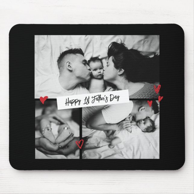 Tapis De Souris Première Fête des pères Vintage B&W Baby Photo Col (Devant)