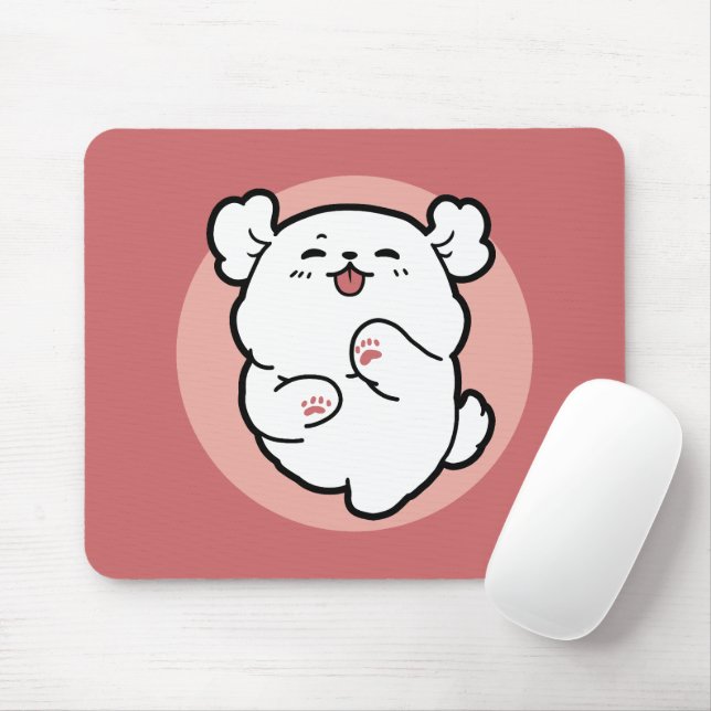 Tapis De Souris Prends un bonjour ! - Joyeux dessin de chien blanc (Avec souris)