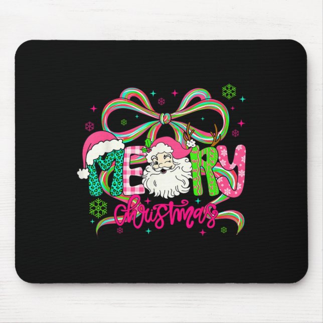 Tapis De Souris Preppy Coquette Bow Merry Christmas Santa Xmas Fam (Devant)