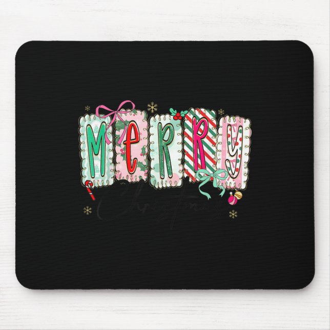 Tapis De Souris Preppy Coquette Merry Christmas Coquette Bow Girl  (Devant)