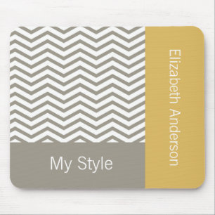 Tapis De Souris Préppy Grey Chevron Jaune Géométrique Avec Nom