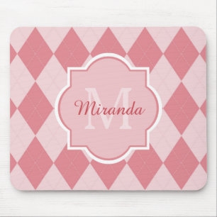 Tapis De Souris Preppy Jacquard rose Girly Monogramme Nom du burea